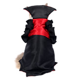Back view of the black-and-red vampire cat costume